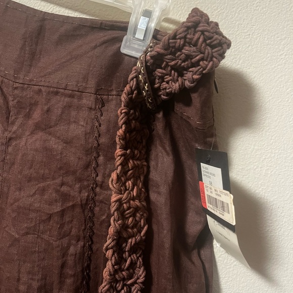 NEW. Reba Size 8 Brown Crinkle Look Ramie Loose Fit Pants With Macrame Belt - Picture 5 of 16